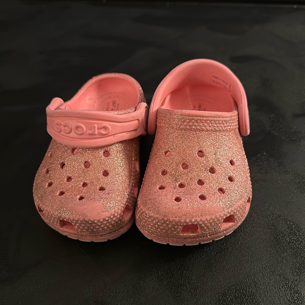 Size 4 pink sparkly toddler crocs